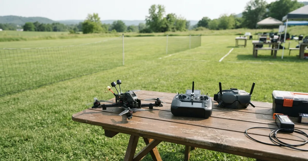 FPV Videobrille im Test beim Außeneinsatz auf einer Wiese